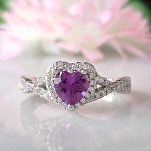 Amethyst Heart ring, size, 925 Sterling Silver Charmed Aroma Valentines